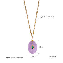 Stainless Steel necklace with Multicolor Oval Natural Stone pendant Necklace
