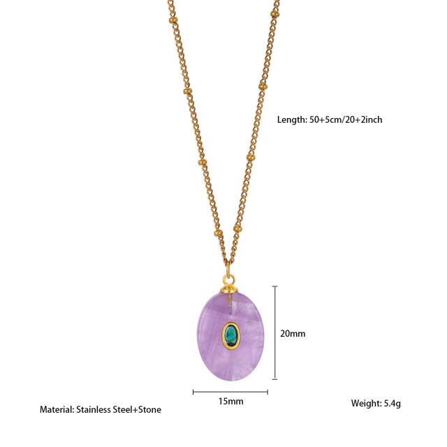 Stainless Steel necklace with Multicolor Oval Natural Stone pendant Necklace