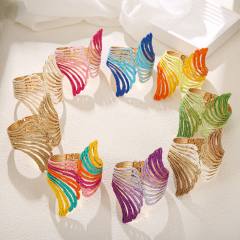 Exaggerated Winged Spring Open Bracelet Colorful Raffia Handmade bangle
