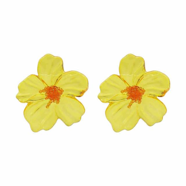 Sweet Fresh Holiday Style Enamel Colorful Flower Earrings with Diamonds Pearls