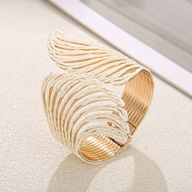 Exaggerated Winged Spring Open Bracelet Colorful Raffia Handmade bangle