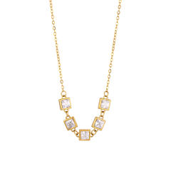 Luxury 18K Stainless Steel Zircon Necklace Round Diamond necklace