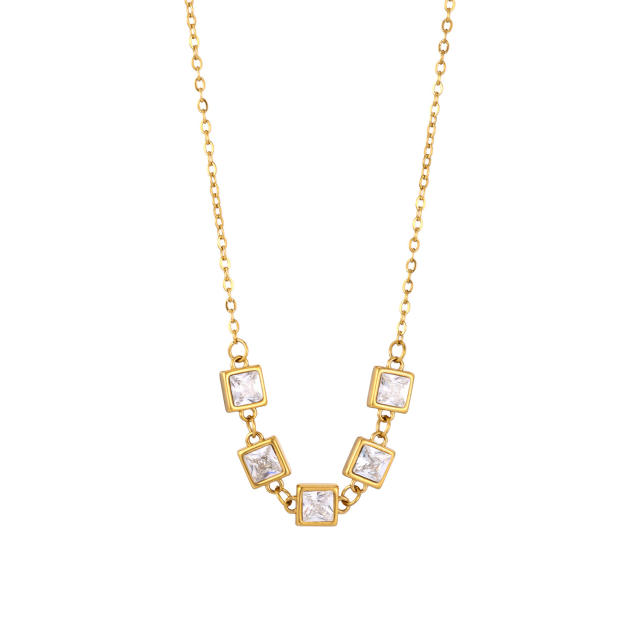 Luxury 18K Stainless Steel Zircon Necklace Round Diamond necklace