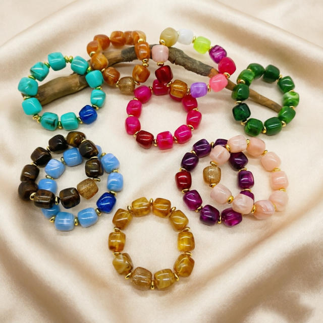 Fashion Retro Acrylic Square Splicing Bracelet Dopamine Colorful Jewelry for Women