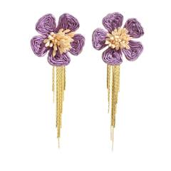 Bohemian raffia flower tassel earrings personality woven earrings