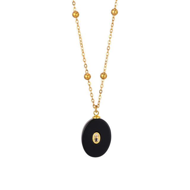 Stainless Steel necklace with Multicolor Oval Natural Stone pendant Necklace