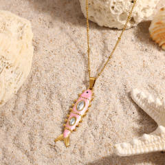 Stainless Steel Necklace Ocean Style Inlaid Diamond Oil-Drip Deep Sea Fish pendant necklace