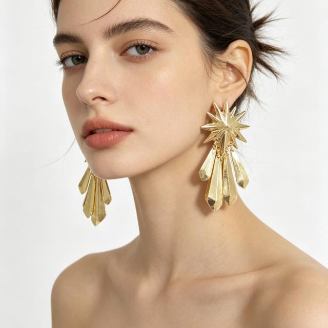 2026 Spring Summer Sunflower Metal Tassel Earrings
