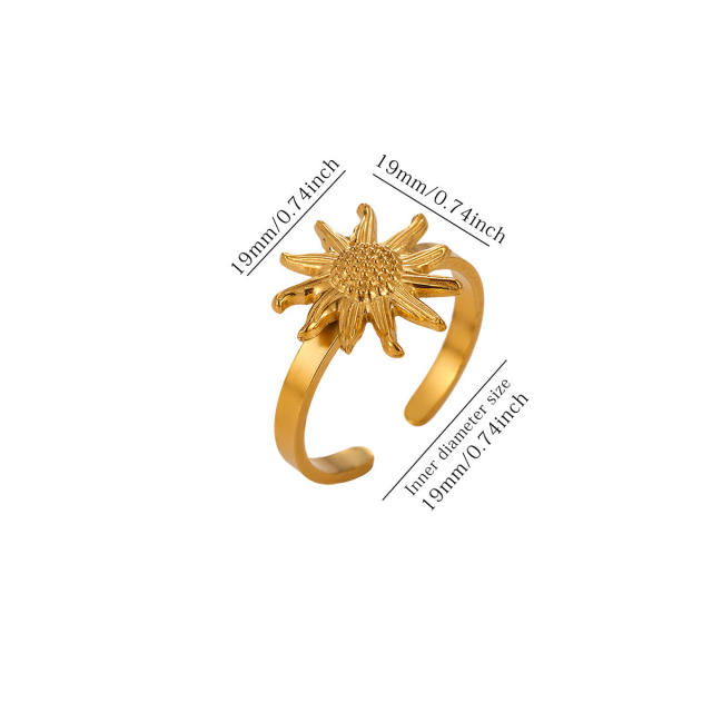 304 Stainless Steel rings Sun Face-Shaped Flower Unique 18K Plated Rings