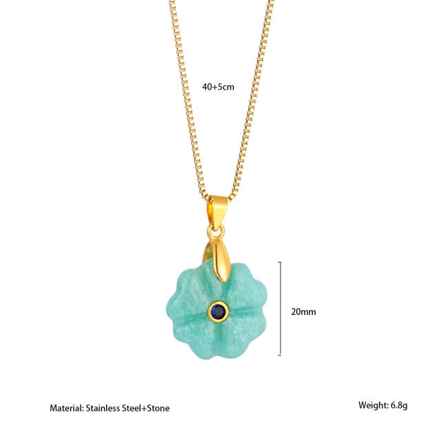 Multi-Color Personalized Natural Stone Flower pendant stainless steel Necklace