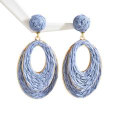 Hot Selling Geometric Oval Earrings Summer Sweet Raffia Hand-Woven Earrings