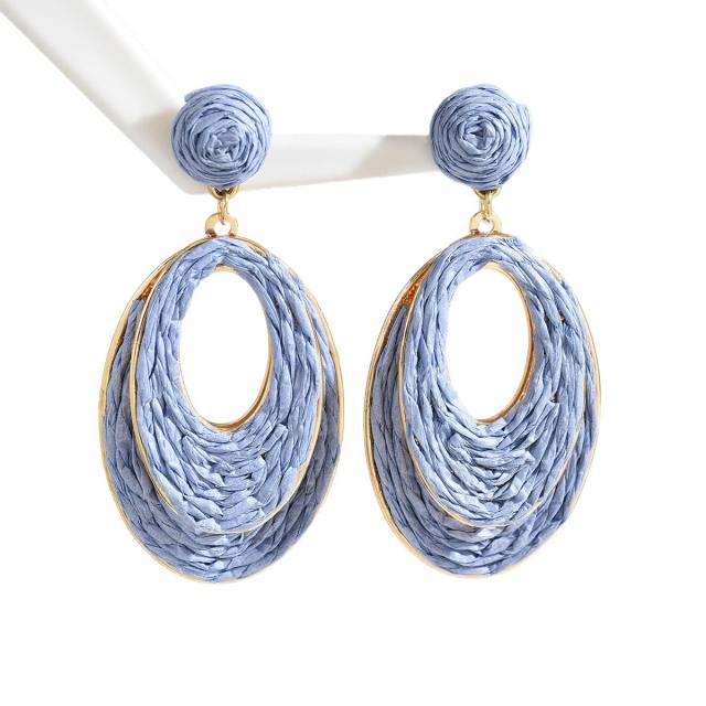 Hot Selling Geometric Oval Earrings Summer Sweet Raffia Hand-Woven Earrings