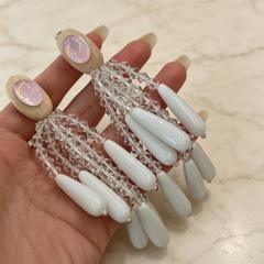 Bohemian White Crystal Beaded Earrings Acrylic White Water Drop Tassel Earrings