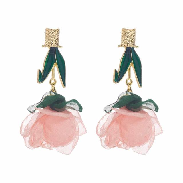 Sweet Fresh Holiday Style Enamel Colorful Flower Earrings with Diamonds Pearls