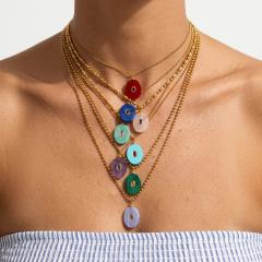 Stainless Steel necklace with Multicolor Oval Natural Stone pendant Necklace