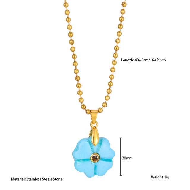 Multi-Color Personalized Natural Stone Flower pendant stainless steel Necklace