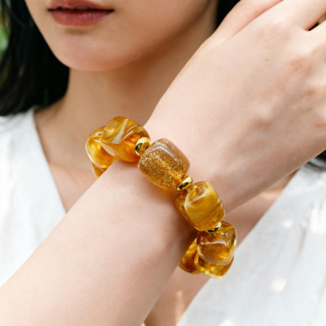 Fashion Retro Acrylic Square Splicing Bracelet Dopamine Colorful Jewelry for Women