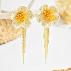 Bohemian raffia flower tassel earrings personality woven earrings
