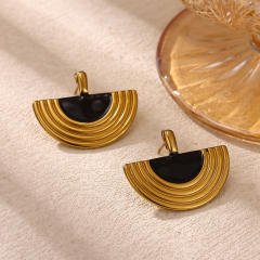 Vintage Fan-Shaped Geometric Earrings Semi-Circular Enamel stainless Steel Earrings
