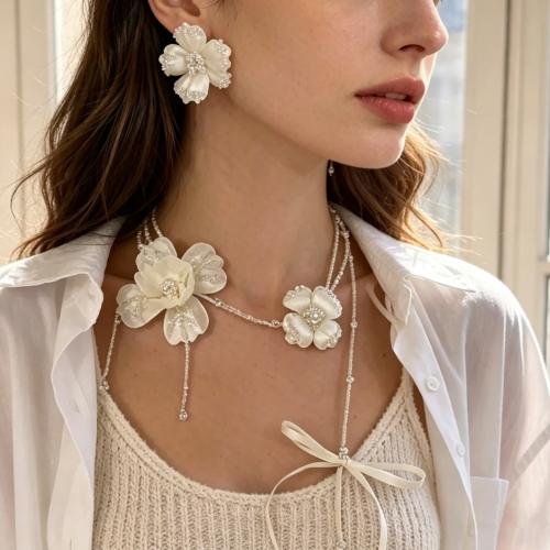 French trend super fairy white flower earrings necklace set