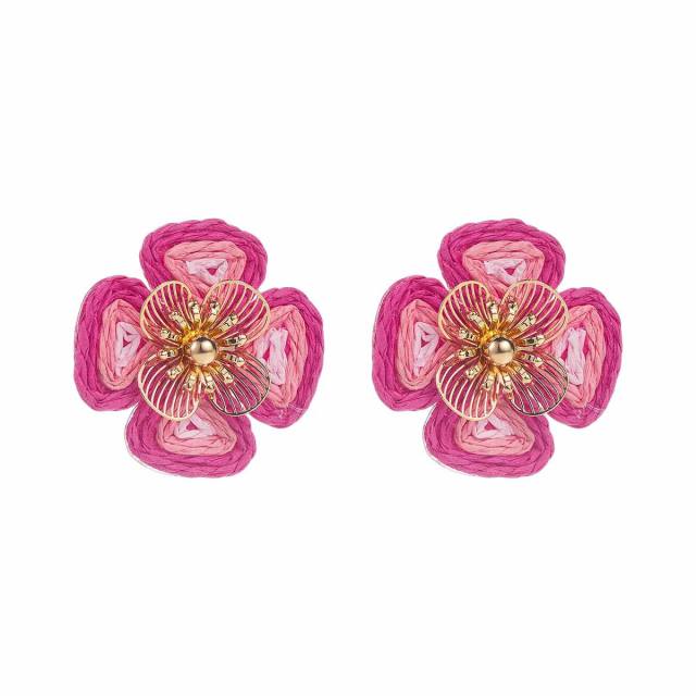 Sweet Fresh Holiday Style Enamel Colorful Flower Earrings with Diamonds Pearls