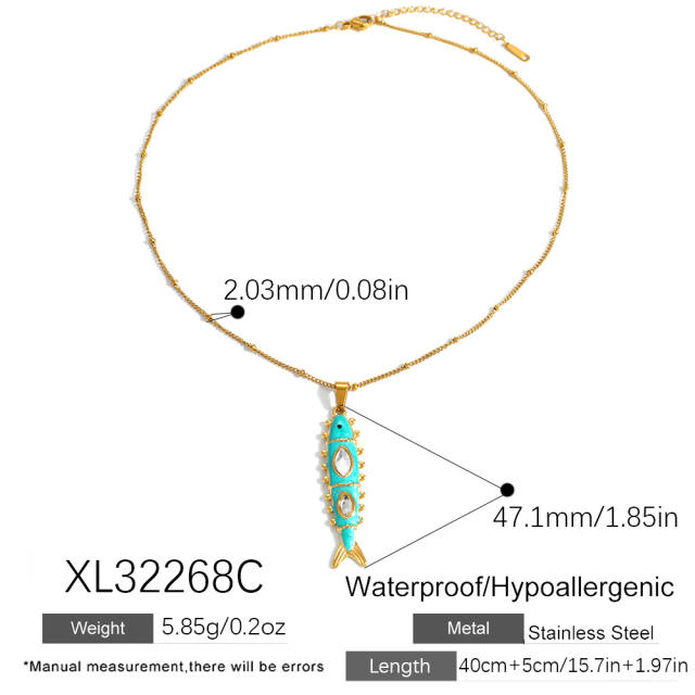 Stainless Steel Necklace Ocean Style Inlaid Diamond Oil-Drip Deep Sea Fish pendant necklace