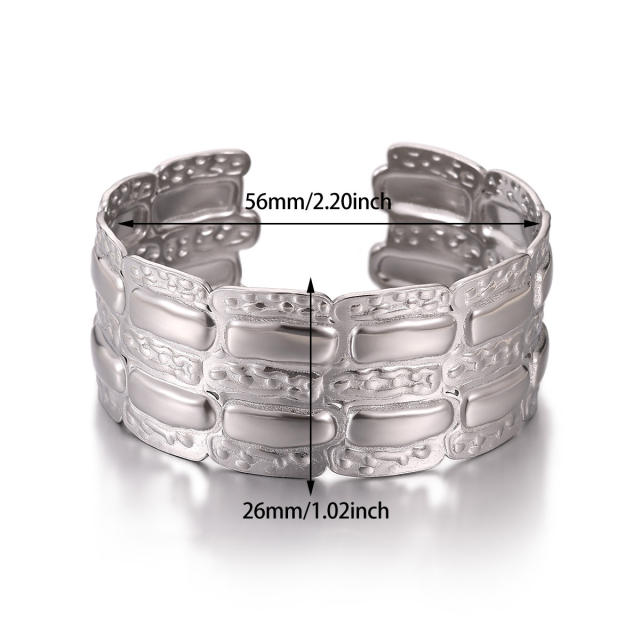 Geometric Lines Horizontal Stripe Open Bracelet Stainless Steel bangle Punk Style Metallic Bracelet
