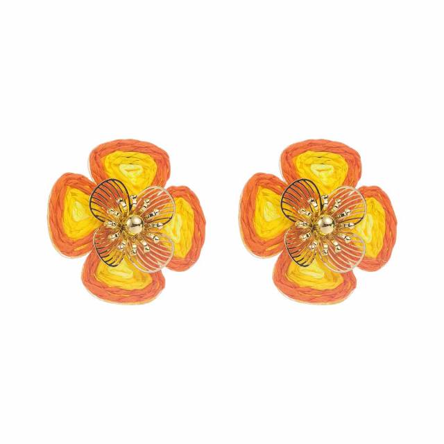 Sweet Fresh Holiday Style Enamel Colorful Flower Earrings with Diamonds Pearls