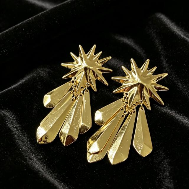 2026 Spring Summer Sunflower Metal Tassel Earrings