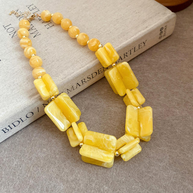 Acrylic Beaded Irregular Square Necklace earrings bracelet set