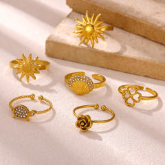 304 Stainless Steel rings Sun Face-Shaped Flower Unique 18K Plated Rings