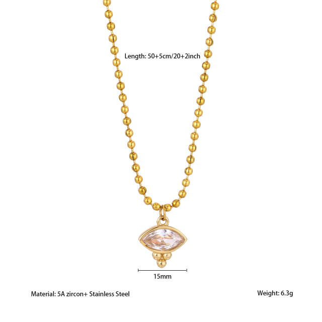 Luxury 18K Stainless Steel Zircon Necklace Round Diamond necklace