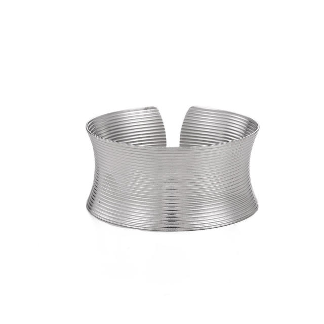 Geometric Lines Horizontal Stripe Open Bracelet Stainless Steel bangle Punk Style Metallic Bracelet