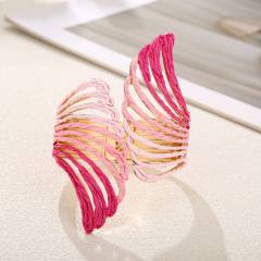 Exaggerated Winged Spring Open Bracelet Colorful Raffia Handmade bangle