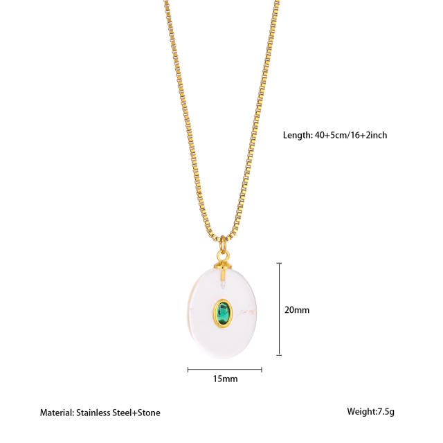 Stainless Steel necklace with Multicolor Oval Natural Stone pendant Necklace