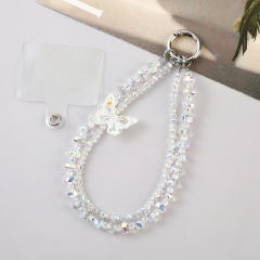 Luxury Butterfly Double Chain Mobile Phone Lanyard Super Beautiful Fairy Crystal Beaded Mobile Phone Chain Wrist Chain