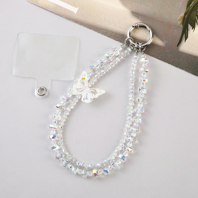 Luxury Butterfly Double Chain Mobile Phone Lanyard Super Beautiful Fairy Crystal Beaded Mobile Phone Chain Wrist Chain