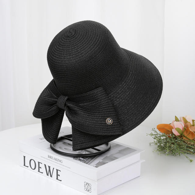 Straw Hat Women's Spring Summer Travel Bow Large Brim Beach Hat