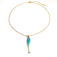 Stainless Steel Necklace Ocean Style Inlaid Diamond Oil-Drip Deep Sea Fish pendant necklace
