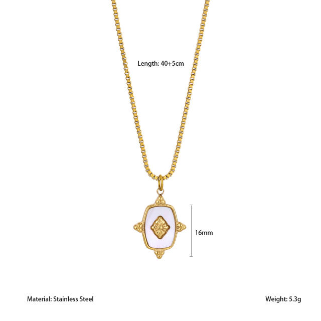 Natural white shell pendant stainless steel necklace