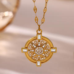 Luxury Star Moon pendant Stainless Steel Necklace diamond pendant necklace