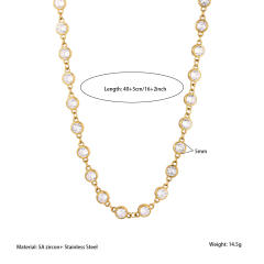 Luxury 18K Stainless Steel Zircon Necklace Round Diamond necklace