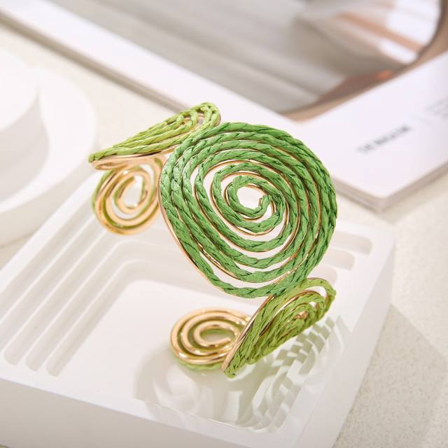 Geometric Multi-Layered Interwoven Open Bracelet Handmade Raffia grass bangle