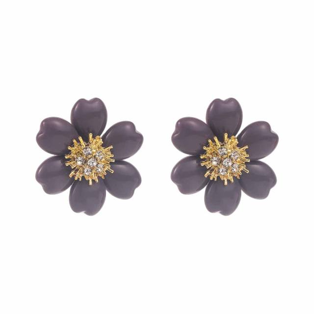 Sweet Fresh Holiday Style Enamel Colorful Flower Earrings with Diamonds Pearls