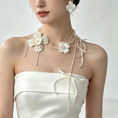 French trend super fairy white flower earrings necklace set