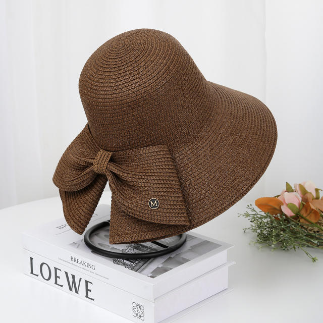 Straw Hat Women's Spring Summer Travel Bow Large Brim Beach Hat