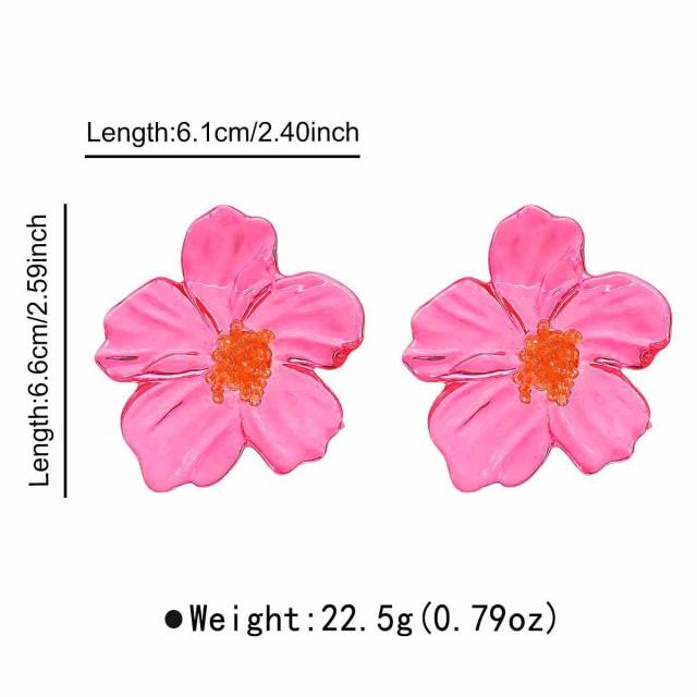Sweet Fresh Holiday Style Enamel Colorful Flower Earrings with Diamonds Pearls