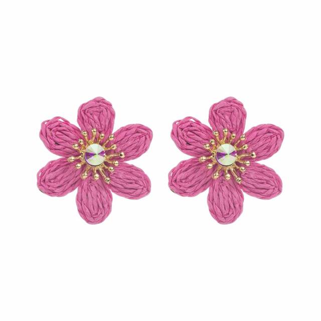 Sweet Fresh Holiday Style Enamel Colorful Flower Earrings with Diamonds Pearls
