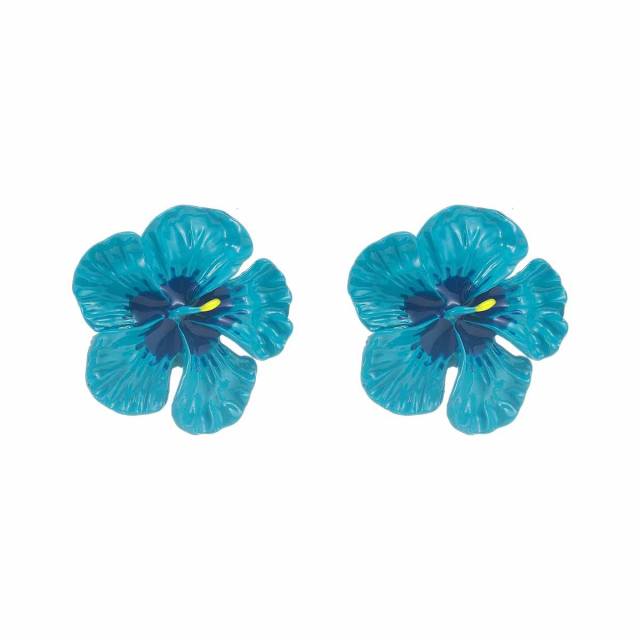 Sweet Fresh Holiday Style Enamel Colorful Flower Earrings with Diamonds Pearls