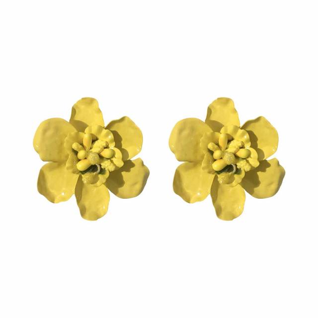 Sweet Fresh Holiday Style Enamel Colorful Flower Earrings with Diamonds Pearls